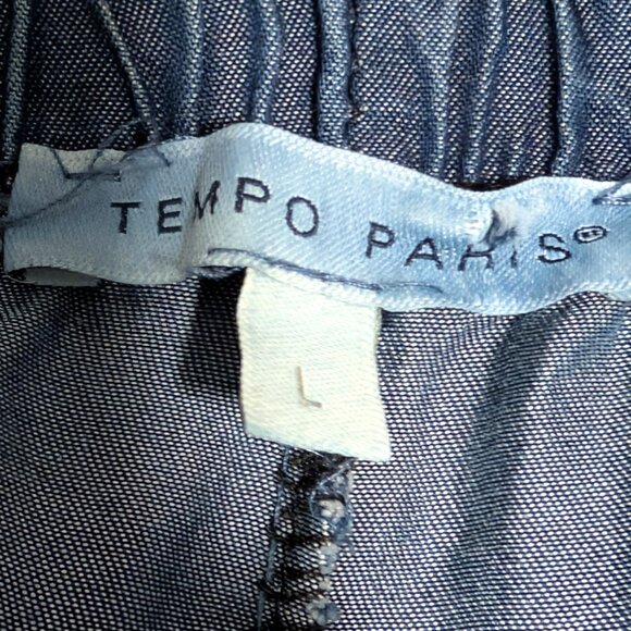 Tempo Paris Womens Size L Blue 100% Tencell Lagenlook Elastic Bubble Hem Skirt - Picture 7 of 8